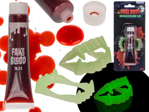 Sztuczna Krew z Zębami Świecącymi w Ciemności Dodatek Halloween .jpg