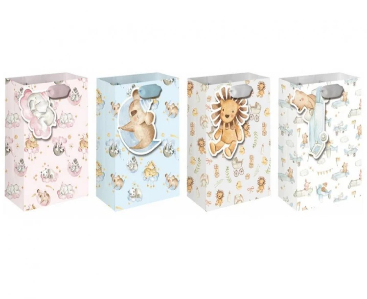 Torebka prezentowa Baby Shower 42x32x11,5 cm zestaw mix wzorów 12 szt