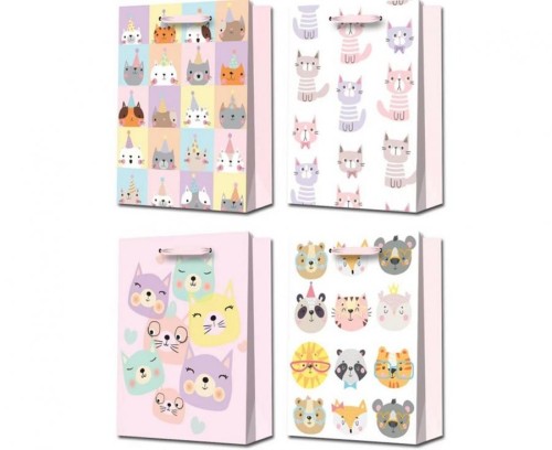 Torebka prezentowa Zwierzaki Zwierzątka 32x26x16 cm 12 szt szerokie dno