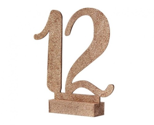 Numery na stoliki brokatowe Botanics drewniane różowo-złote 12x15 cm cyfry 1-12