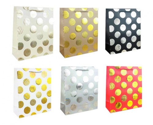 Torebka prezentowa w kropki groszki Dots 32x26x10 cm zestaw mix wzorów 12 szt