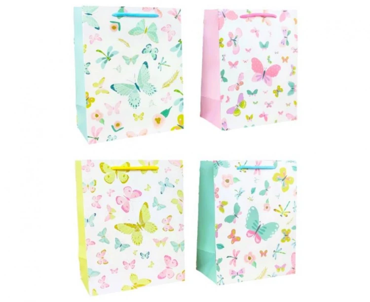 Torebka prezentowa z motylkami motyle Motylki 32x26x12 cm zestaw mix wzorów 12 szt