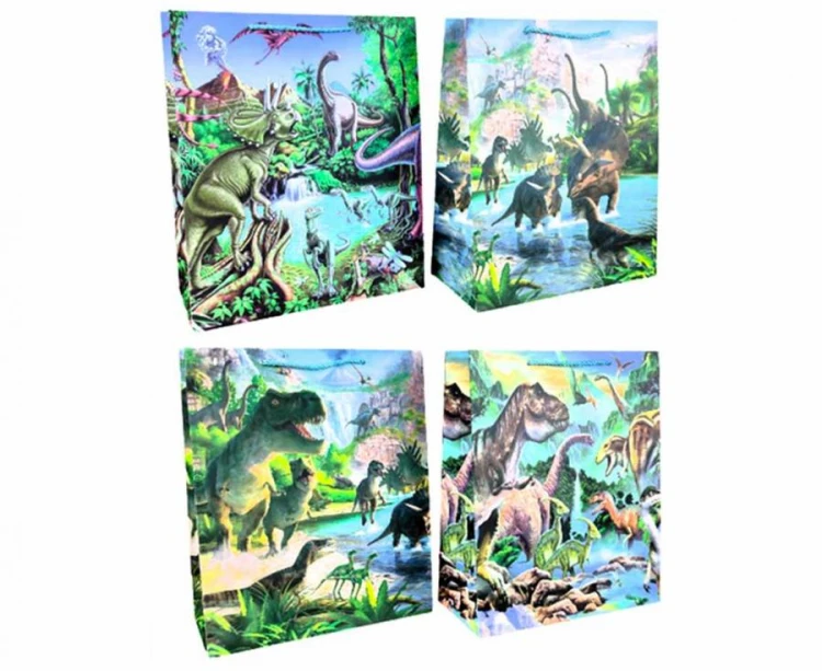 Torebka prezentowa Dinozaury 32x26x12,5 cm zestaw mix wzorów  12 szt