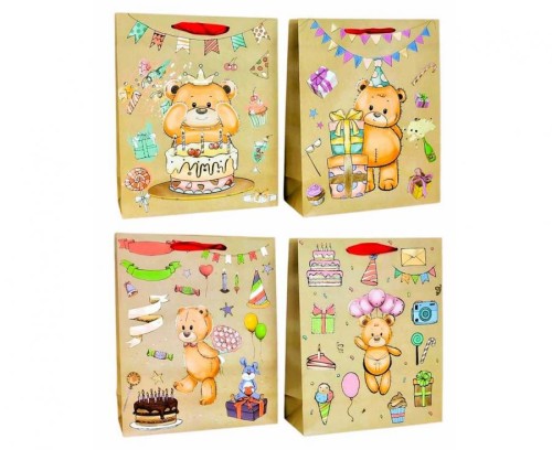 Torebka prezentowa miś Misie 32x26x10cm zestaw mix wzorów 12 szt