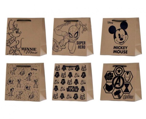 Torebka prezentowa Disney L 33x33x15 cm zestaw mix wzorów 12 szt