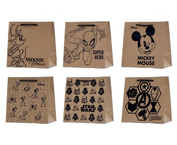 Torebka prezentowa Disney L 33x33x15 cm zestaw mix wzorów 12 szt