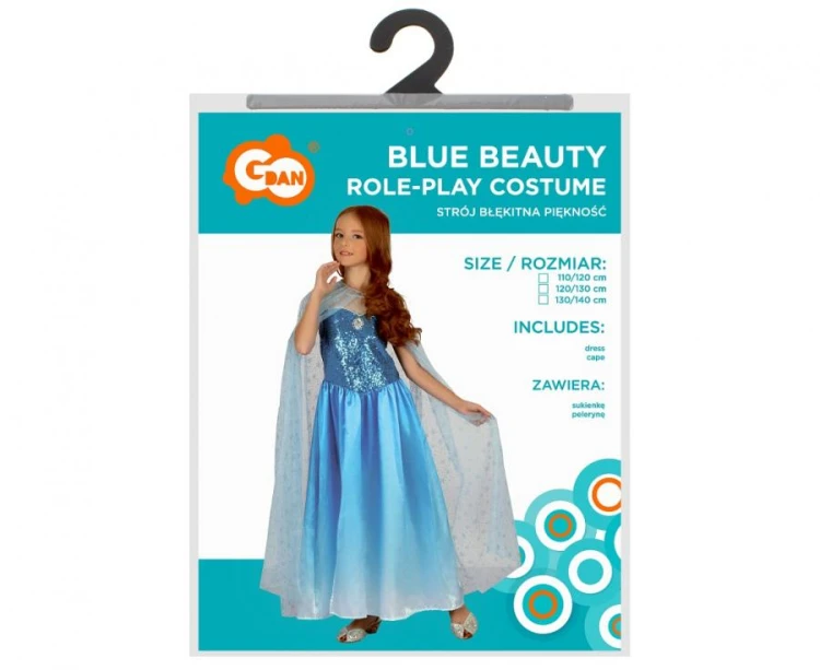 Strój Błękitna Piękność Przebranie sukienka księżniczki Kostium peleryna rozm 110/120 cm