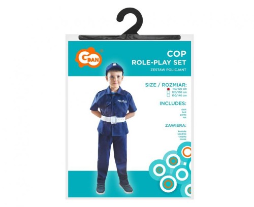 Przebranie Policjant dla dzieci Strój policjanta kostium koszula spodnie czapka pasek rozm 110/120 cm