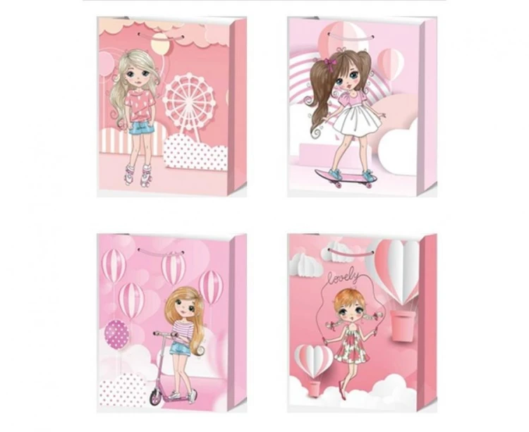 Torebka prezentowa Girls 32x26x10 cm zestaw mix wzorów 12 szt