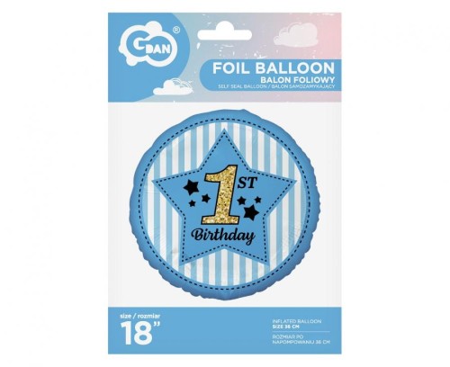 Balon foliowy cyfra 1 na roczek chłopca 1st Birthday niebieski 18"