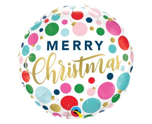 Balon foliowy Merry Christmas Świąteczny kolorowe kropki 18"