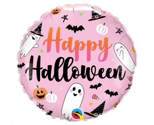 Balon foliowy Happy Halloween słodkie duchy różowy 18"