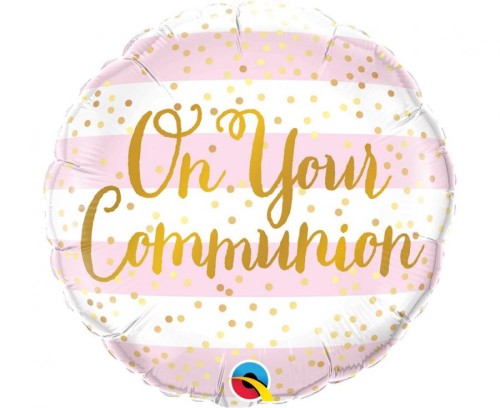 Balon foliowy On Your Communion różowe paski 18"