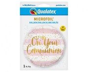 Balon foliowy On Your Communion różowe paski 18"