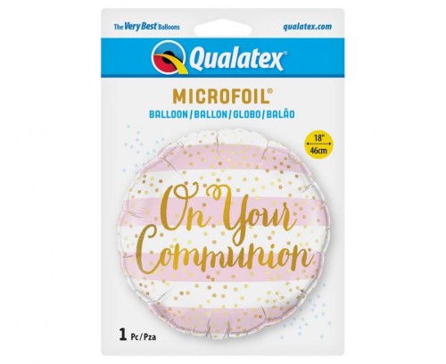 Balon foliowy On Your Communion różowe paski 18"