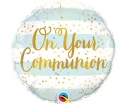 Balon foliowy On Your Communion niebieskie paski 18"