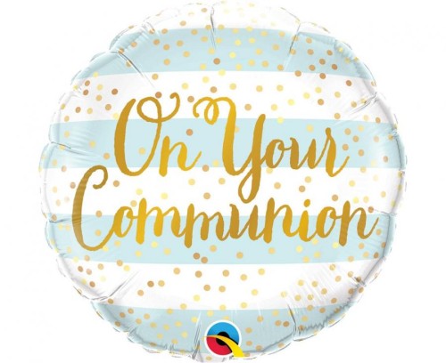 Balon foliowy On Your Communion niebieskie paski 18"