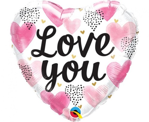 Balon foliowy Serce Serduszko Love You Pink Watercolor Hearts 18"