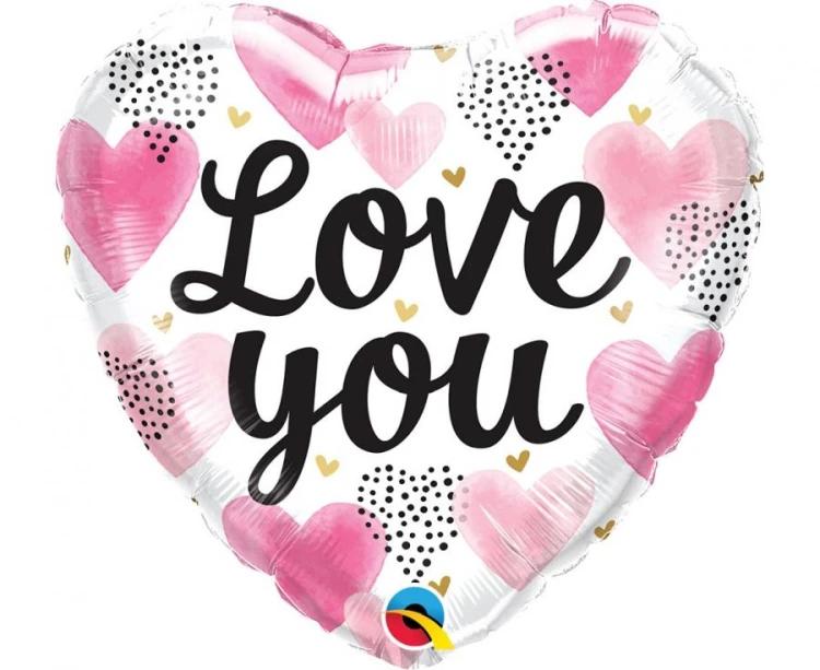 Balon foliowy Serce Serduszko Love You Pink Watercolor Hearts 18"
