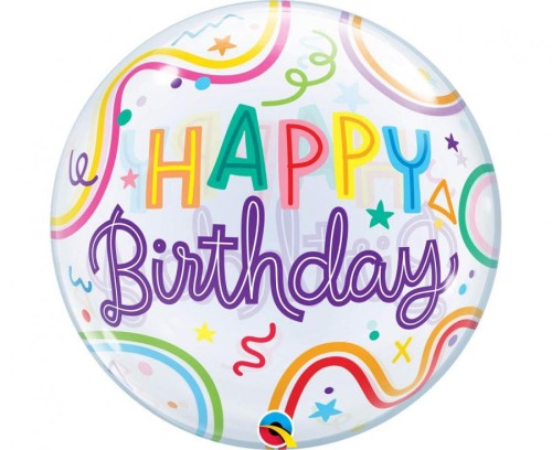 Balon foliowy urodzinowy Happy Birthday Swiggle Lines & Stars 22" QL Bubble