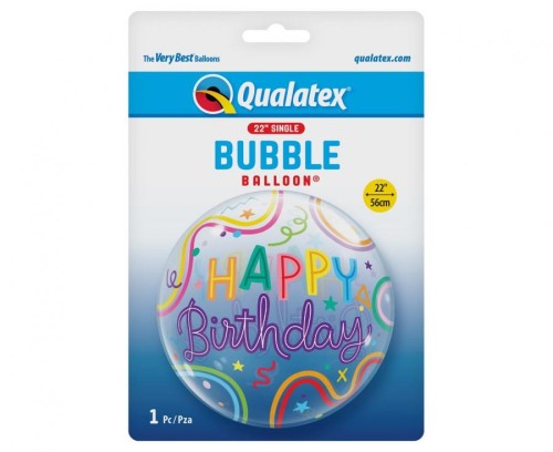 Balon foliowy urodzinowy Happy Birthday Swiggle Lines & Stars 22" QL Bubble