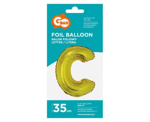 Balon foliowy złota litera C 35 cm napełniany powietrzem