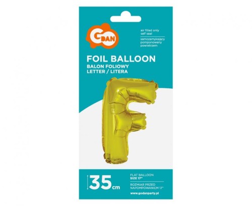 Balon foliowy złota litera F złoty balon literka 35 cm