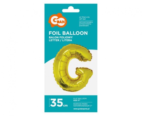 Balon foliowy złota litera G złoty balon literka 35 cm