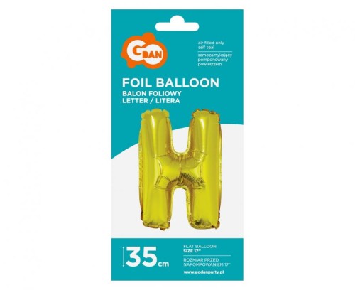 Balon foliowy złota litera H złoty balon literka 35 cm