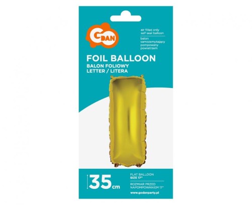 Balon foliowy złota litera I złoty balon literka 35 cm