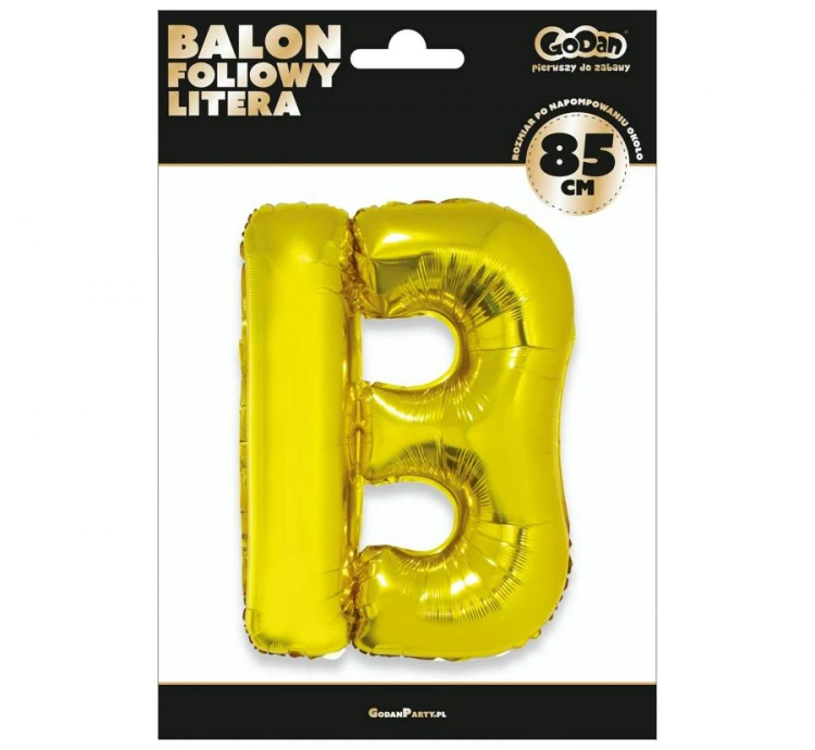 Balon foliowy złota litera B na hel złoty duży 89 cm
