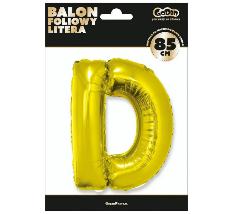 Balon foliowy złota litera D na hel duża literka 89 cm