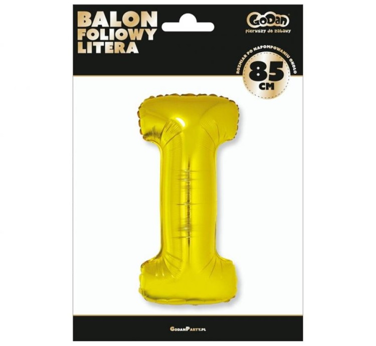 Balon foliowy złota litera I złoty balon literka na hel 89 cm
