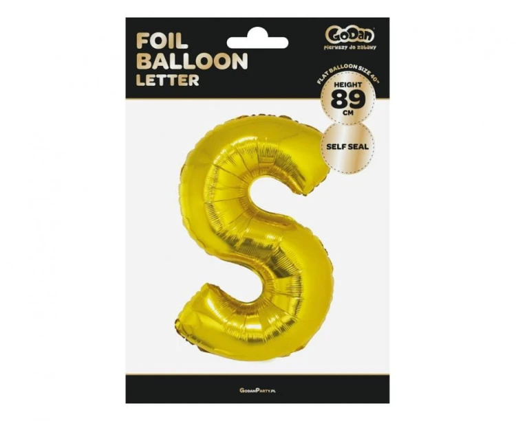 Balon foliowy złota litera S złoty balon literka na hel 89 cm