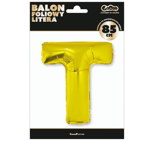Balon foliowy złota litera T złoty balon literka na hel 89 cm