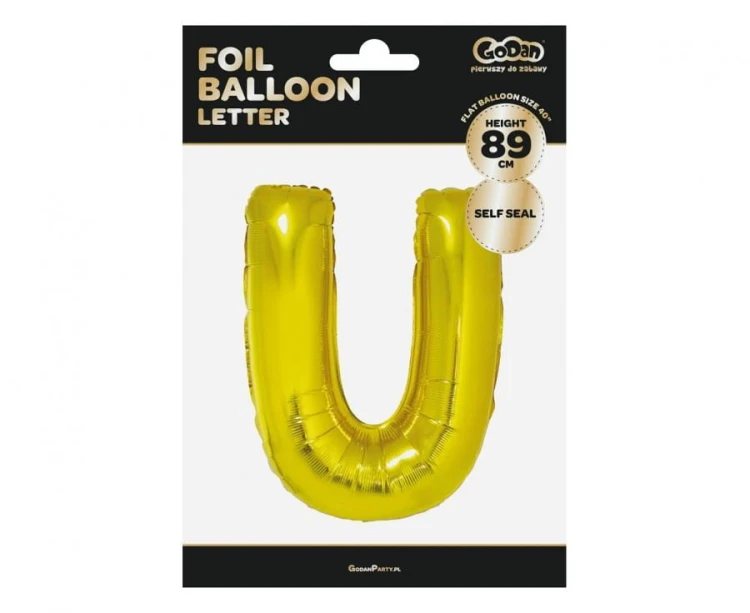 Balon foliowy złota litera U złoty balon literka na hel 89 cm