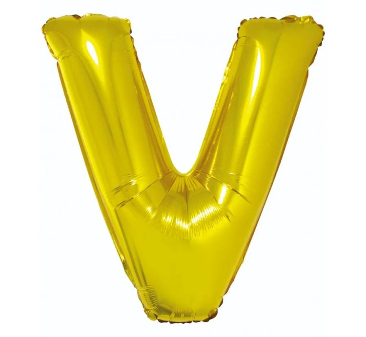 Balon foliowy złota litera V złoty balon literka na hel 89 cm