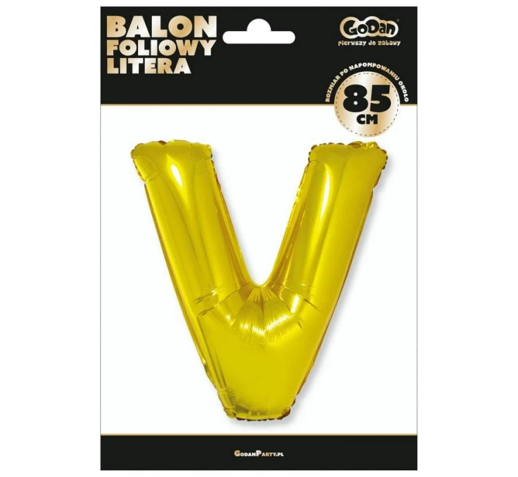 Balon foliowy złota litera V złoty balon literka na hel 89 cm