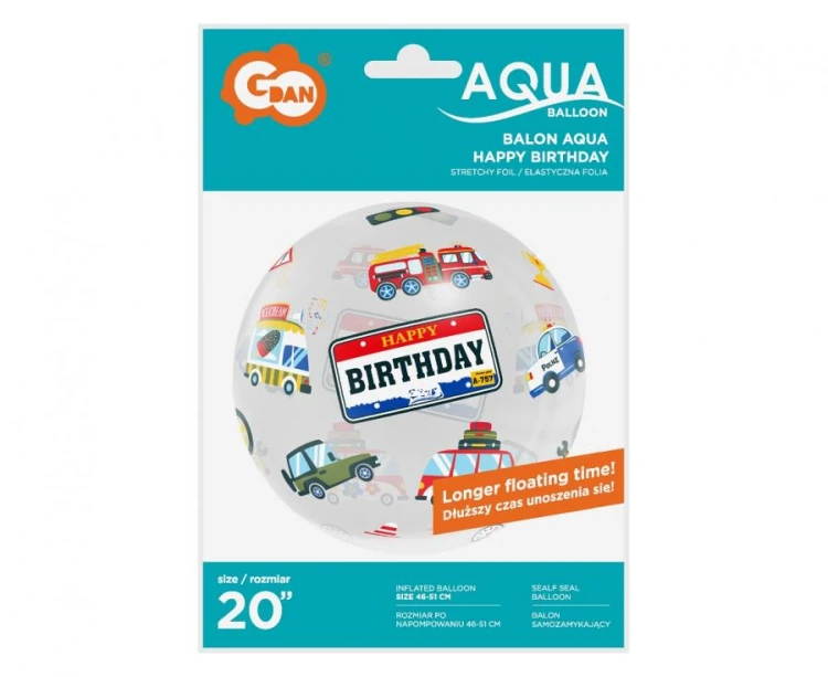 Balon kula urodzinowy na urodziny z pojazdami Happy Birthday pojazdy 20"