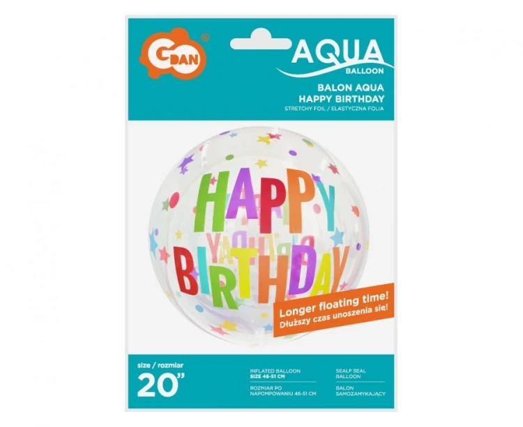 Balon urodzinowy kula Happy Birthday gwiazdy duża piłka 20"