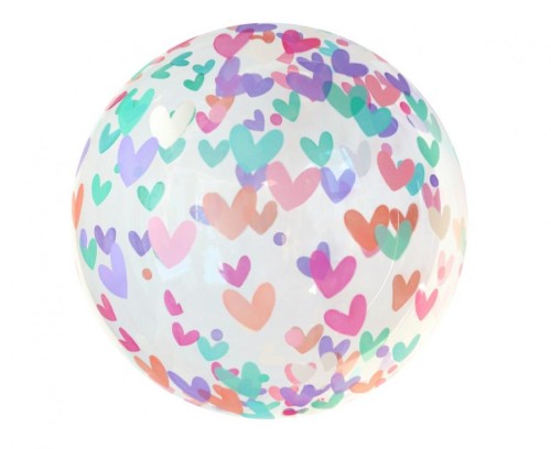 Balon kula w serca kolorowe serduszka 18" foliowy przezroczysty