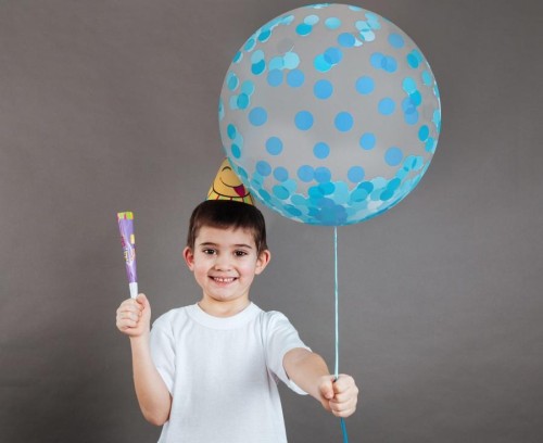 Balon kula w niebieskie groszki kropki grochy 18" kryształowy Aqua