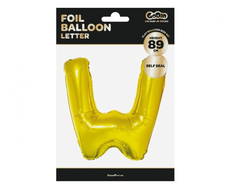 Balon foliowy złota litera W złoty balon literka na hel 89 cm