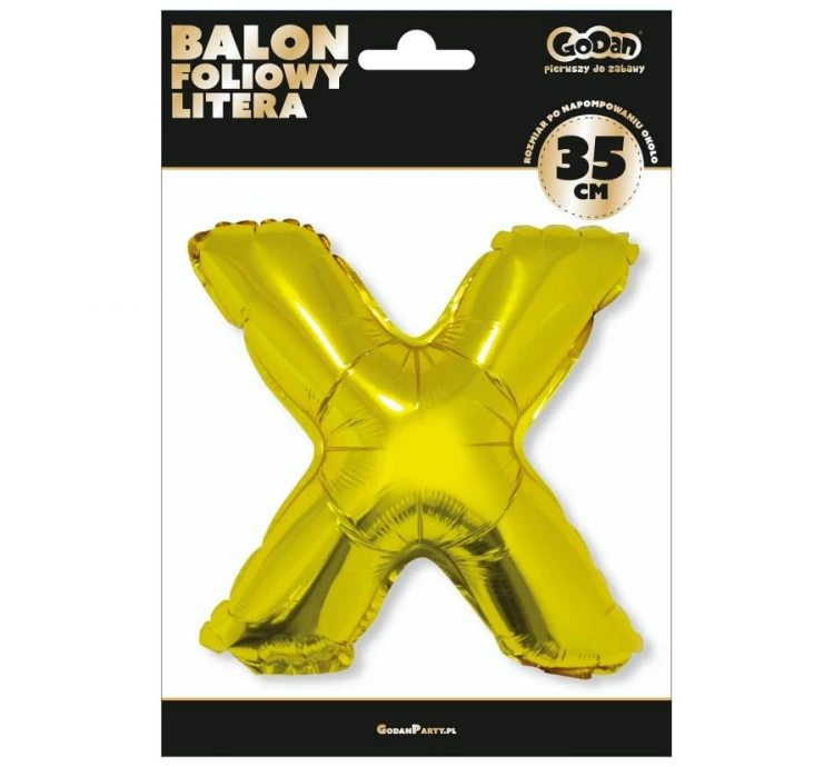 Balon foliowy złota litera X złoty balon literka 35 cm