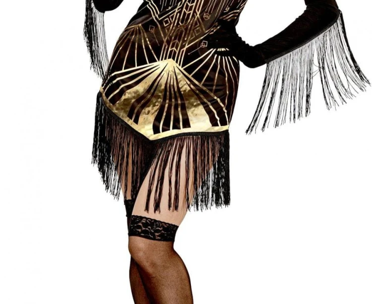 STRÓJ RETRO FLAPPERKA kostium lata 20 czarna sukienka rozmiar S