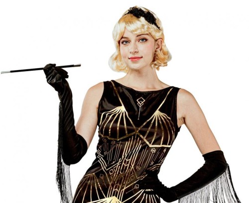 STRÓJ RETRO FLAPPERKA kostium lata 20 czarna sukienka rozmiar L