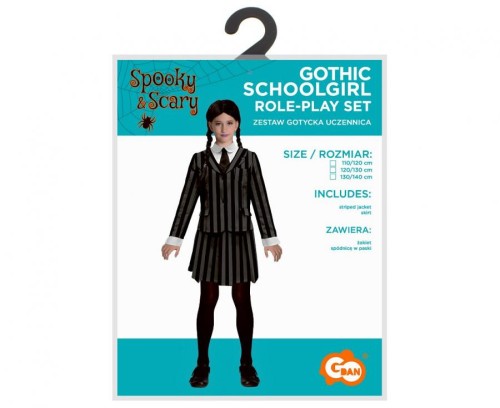 Strój Gotycka Uczennica WEDNESDAY żakiet Przebranie Halloween rozm 120/130 cm