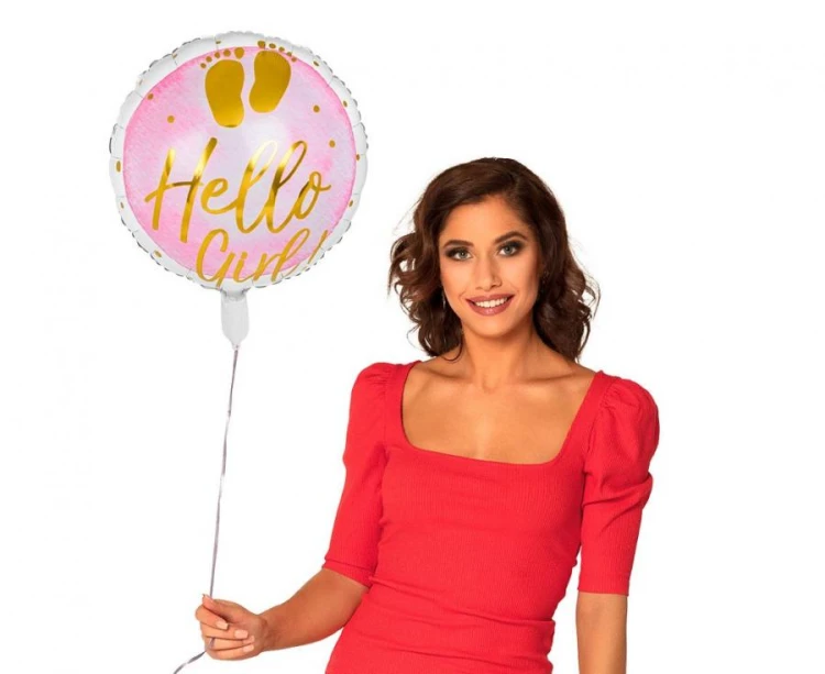 Balon Baby Shower dziewczynka Hello Girl! 45 cm foliowy