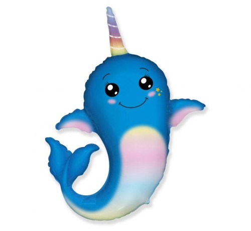 Balon foliowy Narwal tęczowy wieloryb urodziny morskie zwierzęta