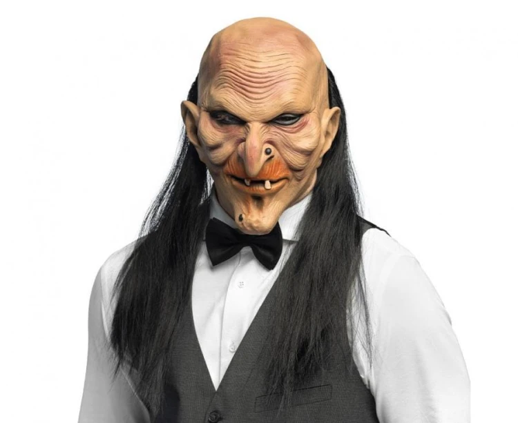 Maska lateksowa Przerażający Kamerdyner z włosami upiorna straszna maska Halloween